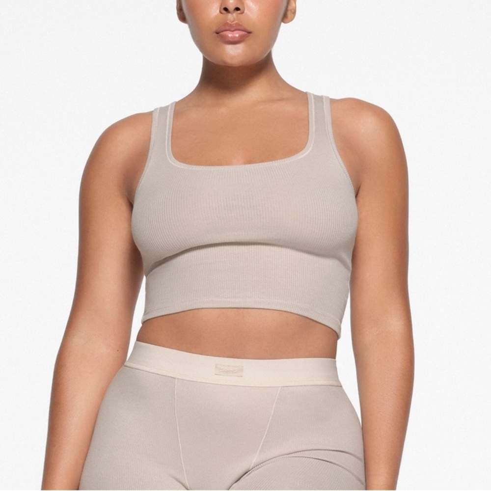 SKIMS Tan Tank Top with Scoop Neckline and Wide Straps